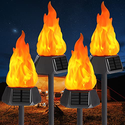 Toodour Solar Outdoor Torch Lights with Flickering Flame, Solar Pathway Decorative Lights, Waterproof LED Flame Torches for Outdoor Camping Garden Landscape Patio Path Yard Decorations - 4 Pack - Image 1