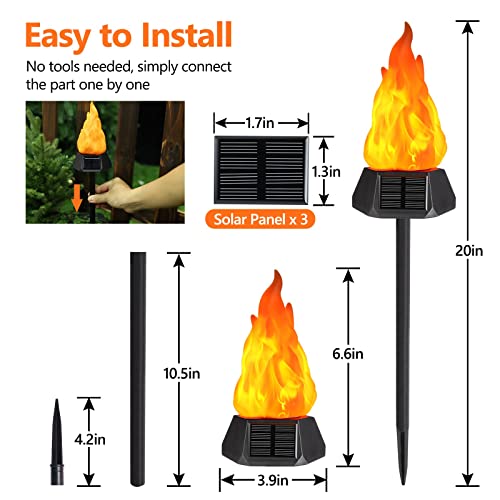 Toodour Solar Outdoor Torch Lights with Flickering Flame, Solar Pathway Decorative Lights, Waterproof LED Flame Torches for Outdoor Camping Garden Landscape Patio Path Yard Decorations - 4 Pack - Image 5