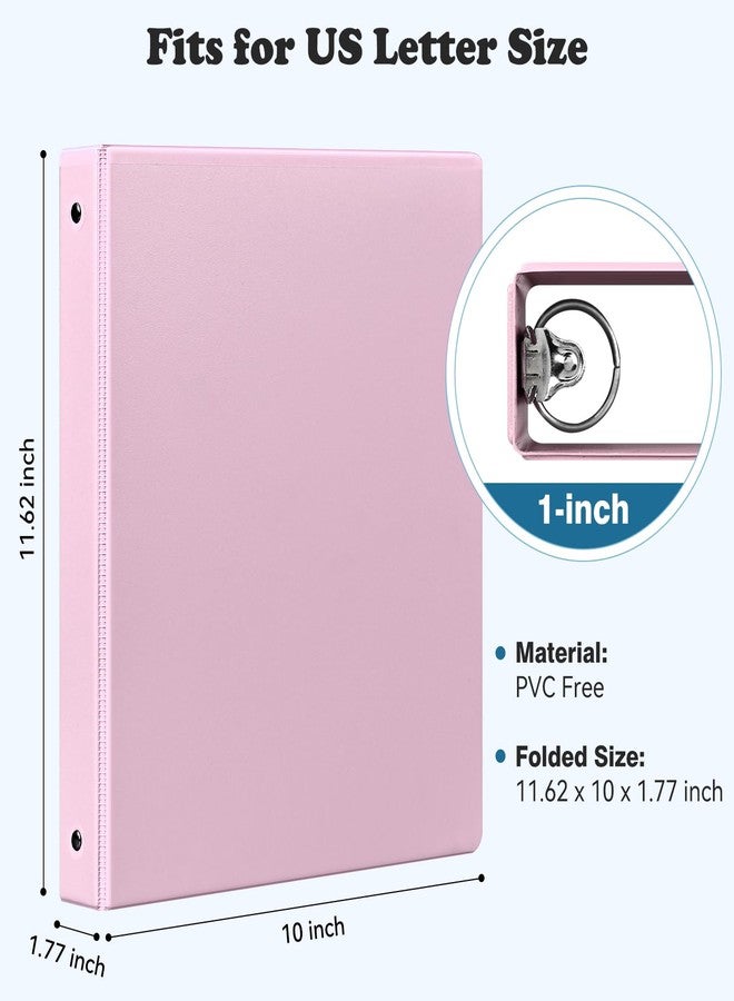 XRUNMIX 1-inch 2-inch 3-Ring-Binder with Pockets, Basic Binders 1'' 2'' View Round Binders Holds 200/450 Sheets US Letter Size 8.5'' x 11'' - Bundle Packs for Back to School (Pink 6 Packs - 1'') - Image 2