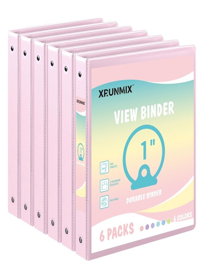 XRUNMIX 1-inch 2-inch 3-Ring-Binder with Pockets, Basic Binders 1'' 2'' View Round Binders Holds 200/450 Sheets US Letter Size 8.5'' x 11'' - Bundle Packs for Back to School (Pink 6 Packs - 1'') - Image 1