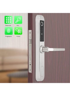 Smart Fingerprint Door Lock with Handle Touch Screen Keypad Deadbolt Password Code Lever Lock Waterproof Anti‑Theft Door Lock with Key, Card for Apartment Villa School Office (Silver)