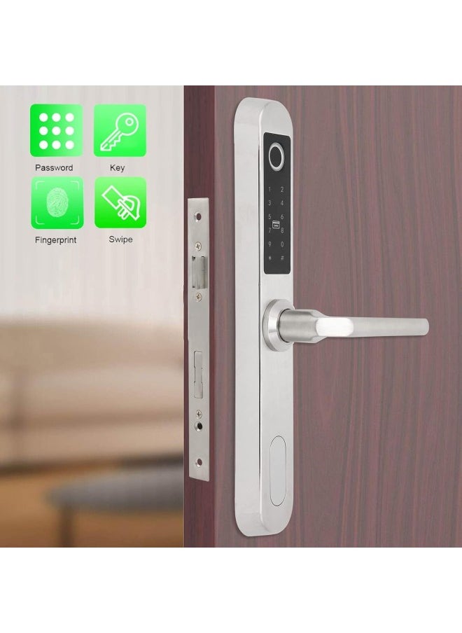 klarako - Smart Fingerprint Door Lock with Handle Touch Screen Keypad Deadbolt Password Code Lever Lock Waterproof Anti‑Theft Door Lock with Key, Card for Apartment Villa School Office (Silver) - Image 1