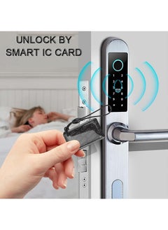 klarako Smart Fingerprint Door Lock with Handle Touch Screen Keypad Deadbolt Password Code Lever Lock Waterproof Anti‑Theft Door Lock with Key, Card for Apartment Villa School Office (Silver)  - Image 2