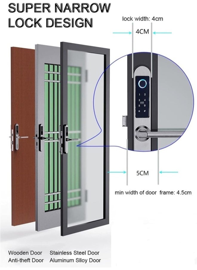 klarako - Smart Fingerprint Door Lock with Handle Touch Screen Keypad Deadbolt Password Code Lever Lock Waterproof Anti‑Theft Door Lock with Key, Card for Apartment Villa School Office (Silver) - Image 1