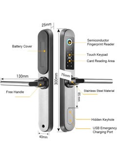 klarako Smart Fingerprint Door Lock with Handle Touch Screen Keypad Deadbolt Password Code Lever Lock Waterproof Anti‑Theft Door Lock with Key, Card for Apartment Villa School Office (Silver)  - Image 5
