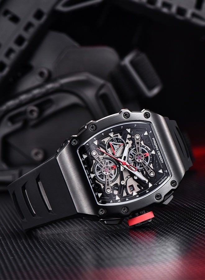 PAGANI DESIGN Quartz Watches For Men, Fashion Men's Watches, Imported Quartz Movement, High-Quality Synthetic Sapphire case, Hollow Dial With Silicone Strap, Fashion Business PD-YS011 - Image 4