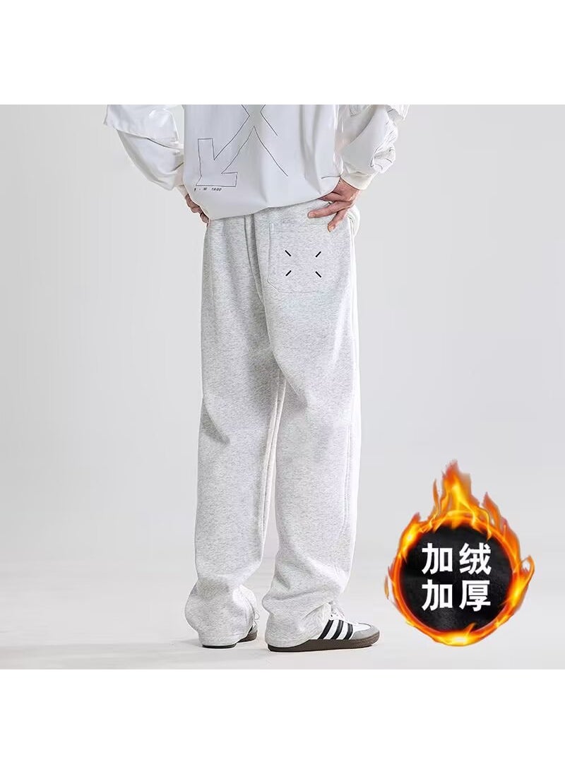 Generic 2024 Casual Sweatpants Mens Autumn and Winter American Style Embroidered Trendy Brand Loose Machete Pants All-match Sports Long Pants Gray--velvet  - Image 1