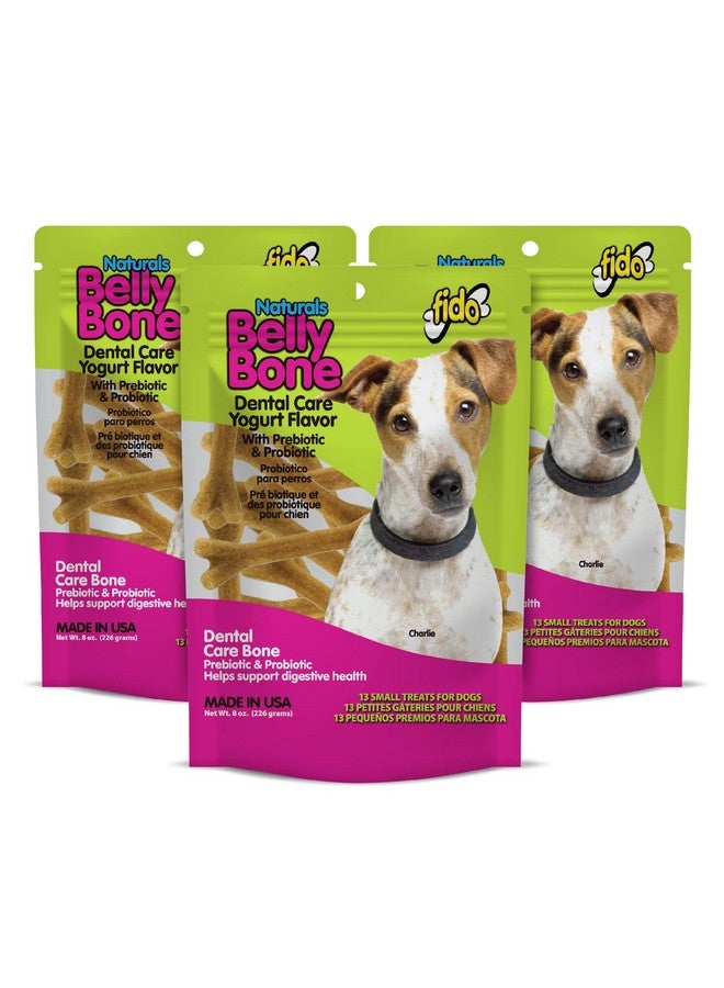 Fido Naturals Belly Bones For Dogs, Yogurt Flavored Small Dog Dental Treats  13 Treats Per Pack (3 Pack)  Made In Usa, Plaque & Tartar Control, For Fresh Breath And Digestive Health Support - Image 1