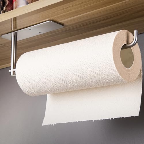 SUNTECH Paper Towel Holder Under Cabinet - Self Adhesive Towel Paper Holder Stick on Wall for Kitchen, Bathroom Paper Towel Holder Organizer&Storage&Decor, Stainless Steel - Image 1