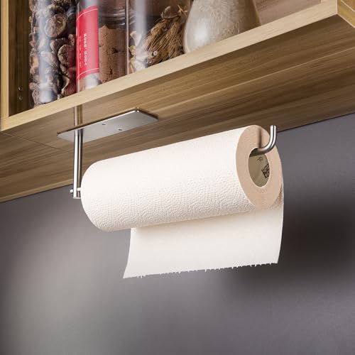 SUNTECH Paper Towel Holder Under Cabinet - Self Adhesive Towel Paper Holder Stick on Wall for Kitchen, Bathroom Paper Towel Holder Organizer&Storage&Decor, Stainless Steel - Image 2