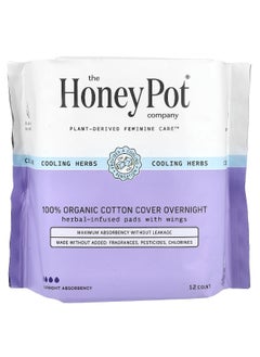 the Honey Pot company The Honey Pot Company, Organic Herbal-Infused Pads with Wings, Overnight, 12 Count  - Image 1