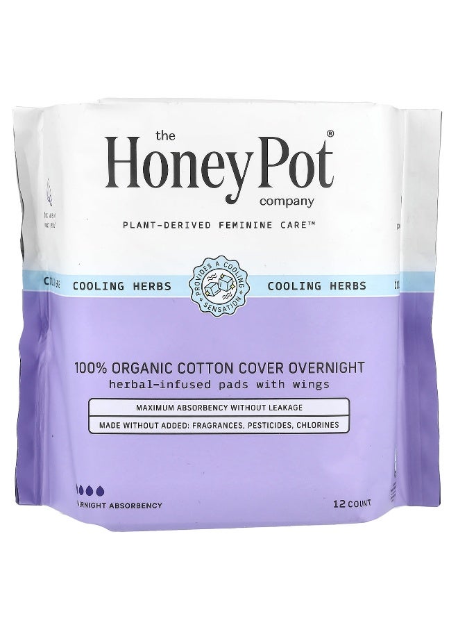 the Honey Pot company The Honey Pot Company, Organic Herbal-Infused Pads with Wings, Overnight, 12 Count - Image 1