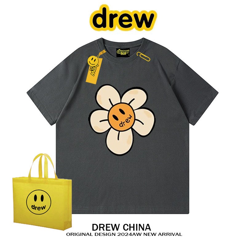 Drew smiling face trendy brand new sunflower short-sleeved t-shirt for men and women niche street loose student couple half-sleeved INS - Image 2