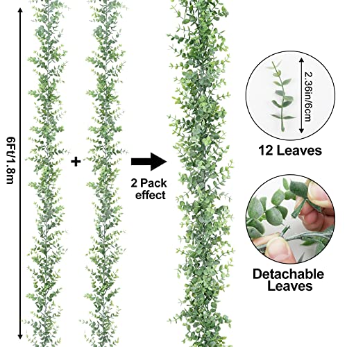 Dolicer 2 Pack Faux Eucalyptus Garland, 12Ft Artificial Vines Fake Hanging Eucalyptus Leaves Greenery Garland for Wedding Backdrop Arch Wall Table Party Indoor Outdoor Decor (Grey Green) - Image 4