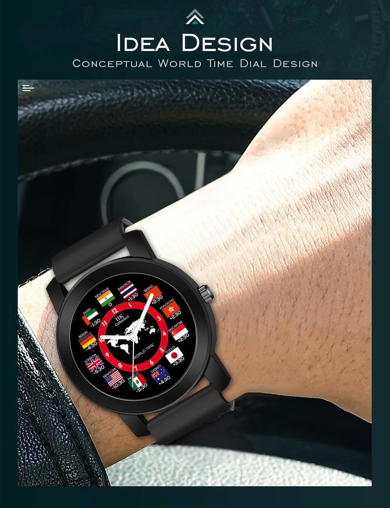 IIK COLLECTION Watches For Men Round Numerical Dial Men Watch Silicon Strap Long Battery Life Stainless Steel Bracelet Black Chain Adjustable Flexible Silicon Strap Watches For Boys. - Analogue - Image 3