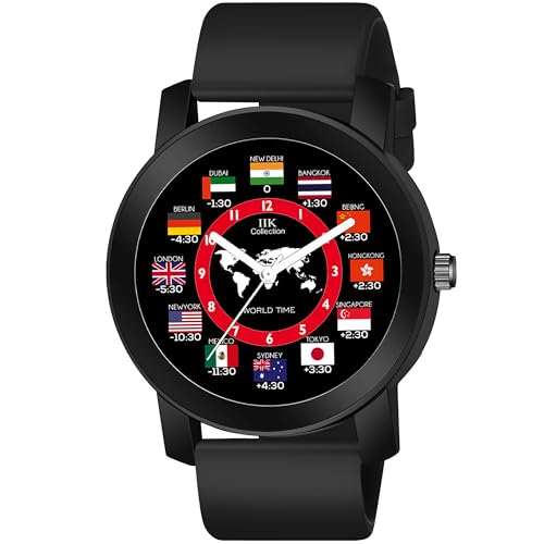 IIK COLLECTION Watches For Men Round Numerical Dial Men Watch Silicon Strap Long Battery Life Stainless Steel Bracelet Black Chain Adjustable Flexible Silicon Strap Watches For Boys. - Analogue - Image 1