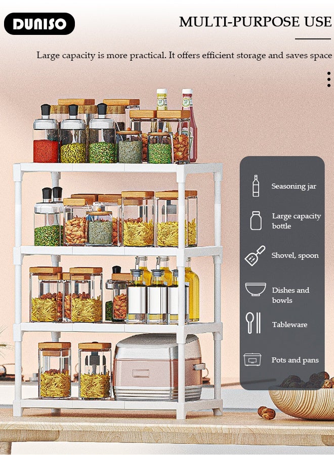 DUNISO رف تخزين من 4 طبقات، وحدات رفوف، أرفف تخزين، حامل موقد ميكروويف موفر للمساحة، رف متعدد الوظائف لتنظيم التخزين للمطبخ، غرفة المعيشة، غرفة النوم، المكتب، الشرفة باللون الأبيض - Image 4