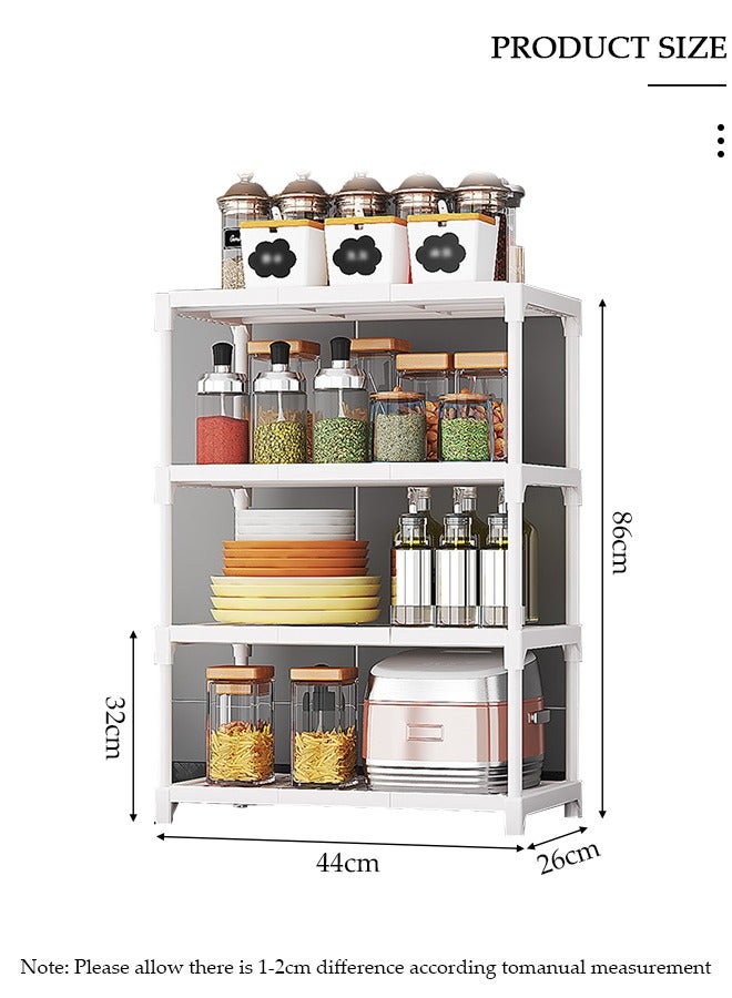DUNISO رف تخزين من 4 طبقات، وحدات رفوف، أرفف تخزين، حامل موقد ميكروويف موفر للمساحة، رف متعدد الوظائف لتنظيم التخزين للمطبخ، غرفة المعيشة، غرفة النوم، المكتب، الشرفة باللون الأبيض - Image 2