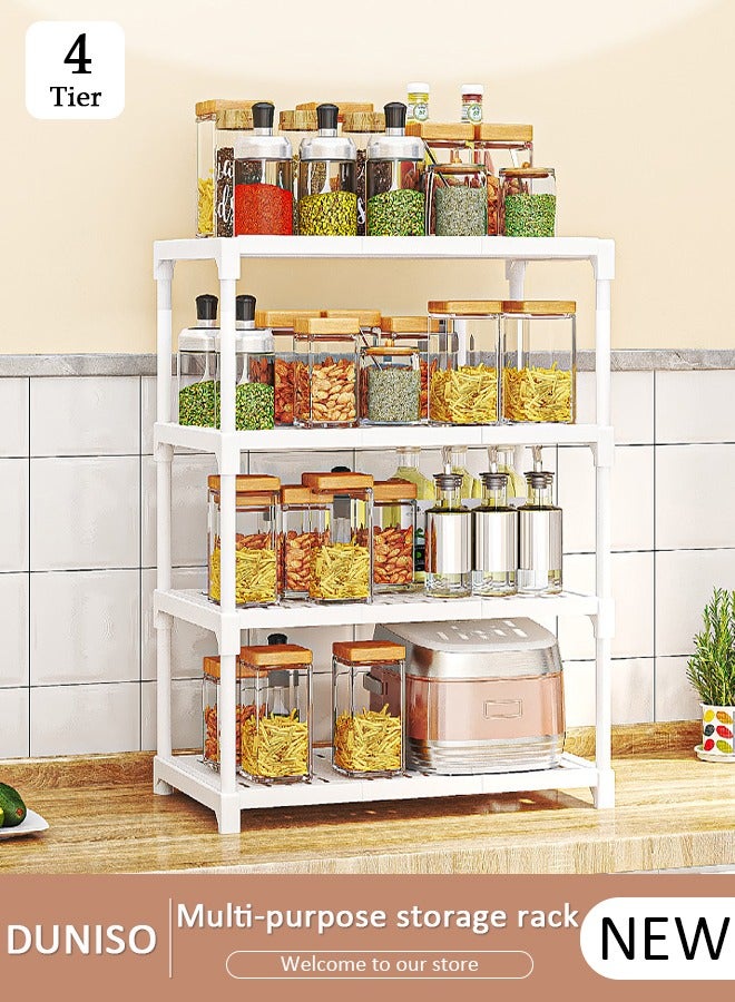 DUNISO رف تخزين من 4 طبقات، وحدات رفوف، أرفف تخزين، حامل موقد ميكروويف موفر للمساحة، رف متعدد الوظائف لتنظيم التخزين للمطبخ، غرفة المعيشة، غرفة النوم، المكتب، الشرفة باللون الأبيض - Image 1