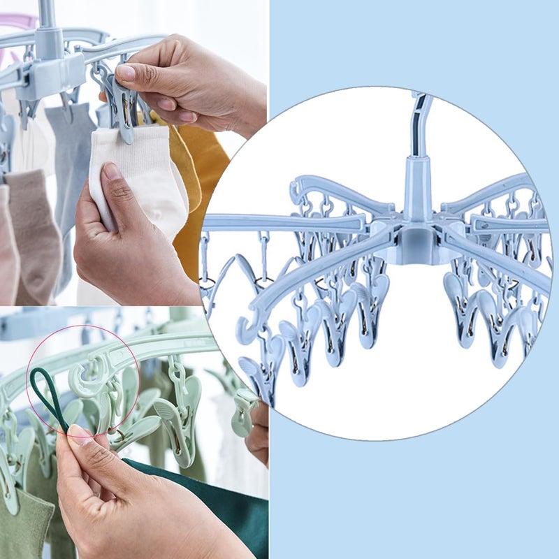 BONYCUST Foldable Drying Rack with 24 Clips for Drying Socks Lingerie Baby Clothes Drying Towels Rotatable Sock Drying Rack - Image 3