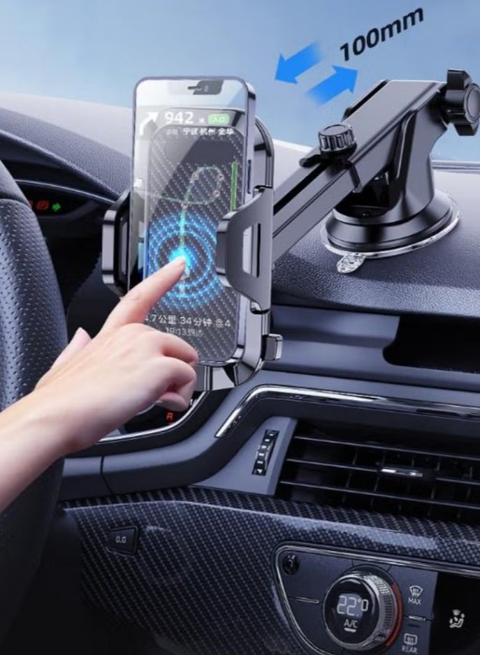 حامل هاتف سيارة عالمي أسود 2 في 1 مع تصميم دوار مضاد للانزلاق والصدمات شفط وفتحة تهوية مزدوجة التثبيت للتابلو والزجاج الأمامي مقاوم للحرارة قبضة قوية متوافق مع iPhone 15 14 S24 S23 - Image 2