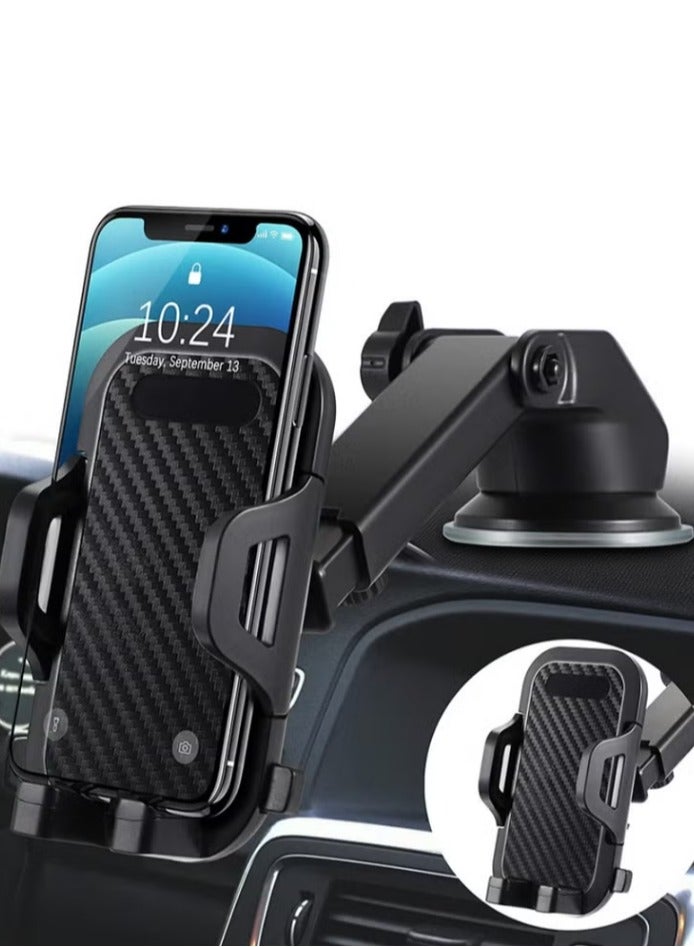 حامل هاتف سيارة عالمي أسود 2 في 1 مع تصميم دوار مضاد للانزلاق والصدمات شفط وفتحة تهوية مزدوجة التثبيت للتابلو والزجاج الأمامي مقاوم للحرارة قبضة قوية متوافق مع iPhone 15 14 S24 S23 - Image 3