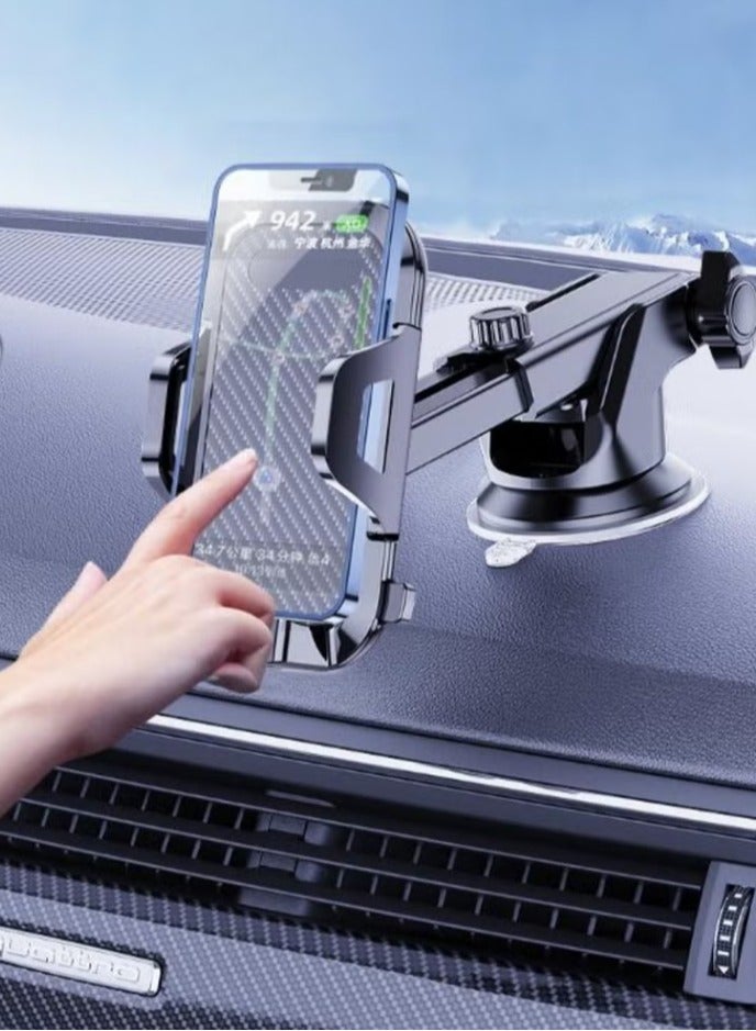 حامل هاتف سيارة عالمي أسود 2 في 1 مع تصميم دوار مضاد للانزلاق والصدمات شفط وفتحة تهوية مزدوجة التثبيت للتابلو والزجاج الأمامي مقاوم للحرارة قبضة قوية متوافق مع iPhone 15 14 S24 S23 - Image 4