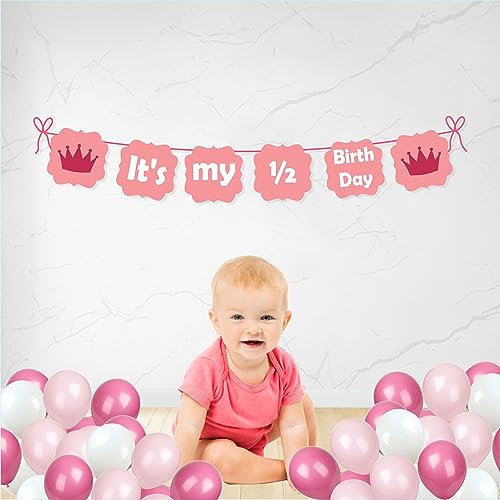 Untumble Half Birthday Decoration Kit for Baby Girl | 6 Month Birthday | Pink Bunting Banner + 20 Pink & White Balloons | Pack of 21 | Safe & Reusable - Image 4