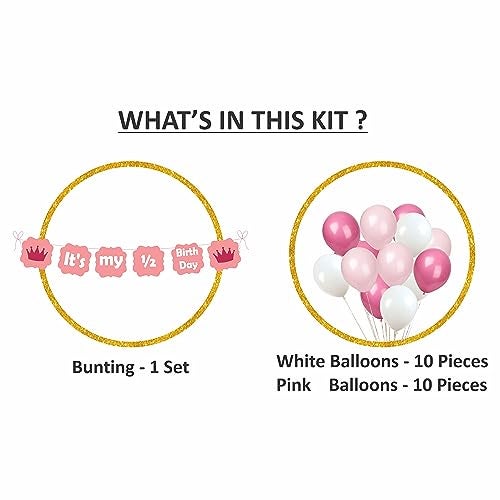 Untumble Half Birthday Decoration Kit for Baby Girl | 6 Month Birthday | Pink Bunting Banner + 20 Pink & White Balloons | Pack of 21 | Safe & Reusable - Image 3