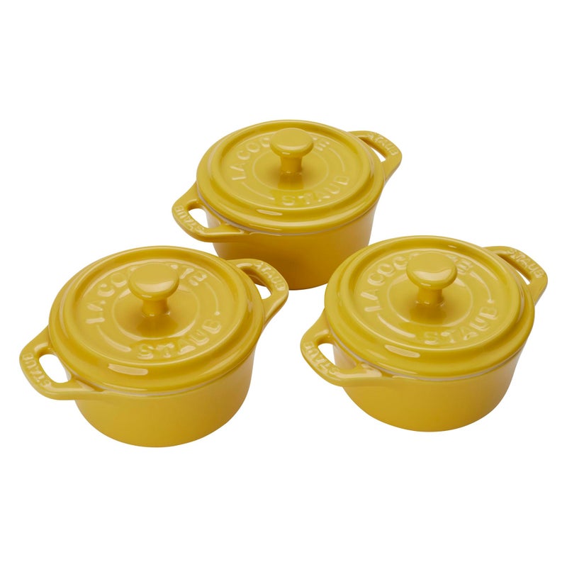 Staub Ceramic 3pc Mini Round Cocotte Set  Citron