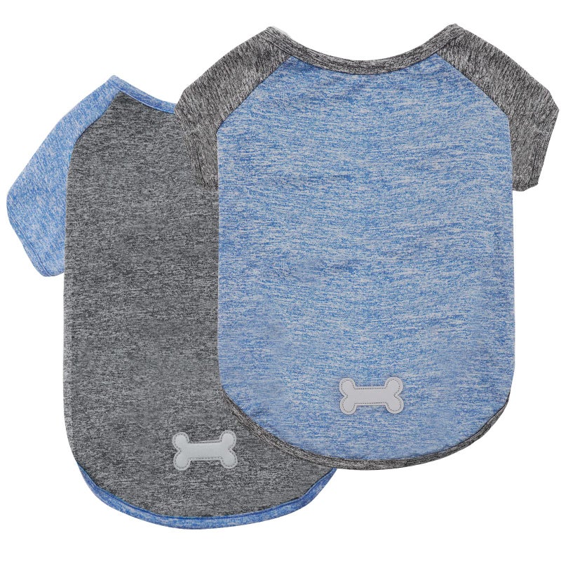 KYEESE 2Pack Dog Shirt with Sleeves, Lightweight Sun Protection Dog T Shirts for Small Dogs Boy, Breathable Pet Tank Top Reflective Dogs Clothes for Summer Outdoor Walking, Blue+Grey, L - Image 1