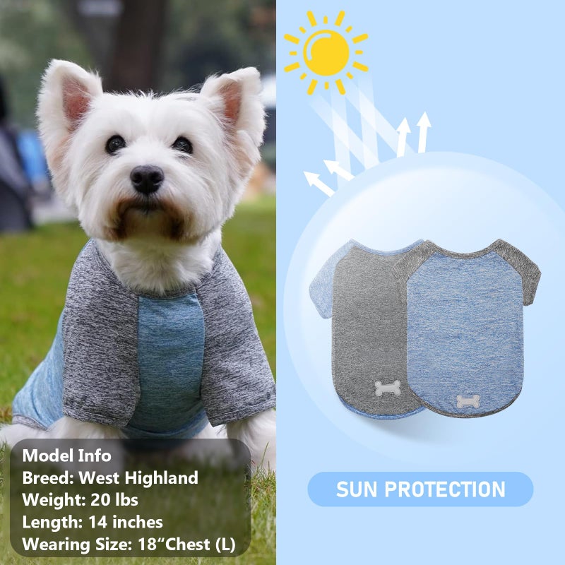 KYEESE 2Pack Dog Shirt with Sleeves, Lightweight Sun Protection Dog T Shirts for Small Dogs Boy, Breathable Pet Tank Top Reflective Dogs Clothes for Summer Outdoor Walking, Blue+Grey, L - Image 2