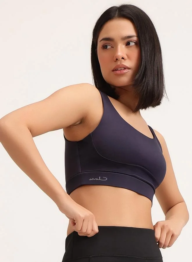 Clovia  Navy Blue Solid Medium Impact Sports Bra with Removable Cup for Women | Best Price UAE