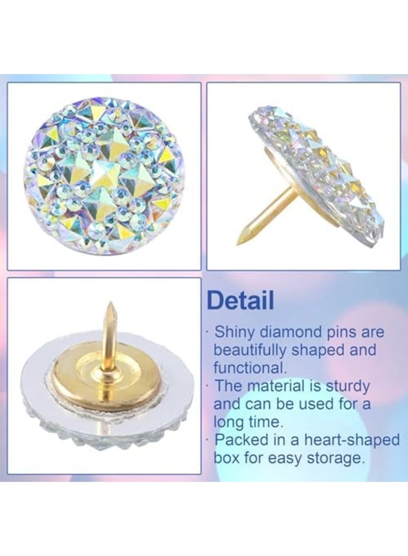 SYOSI Push Pins 20PCS Thumb Tacks Decoration Rhinestone Jumbo Round Head Bling Crystal Sparkl Diamand Colorful Pushpins Gorgeous Cork Bulletin Board Map for School Office Home(0.68 Inch) - Image 5