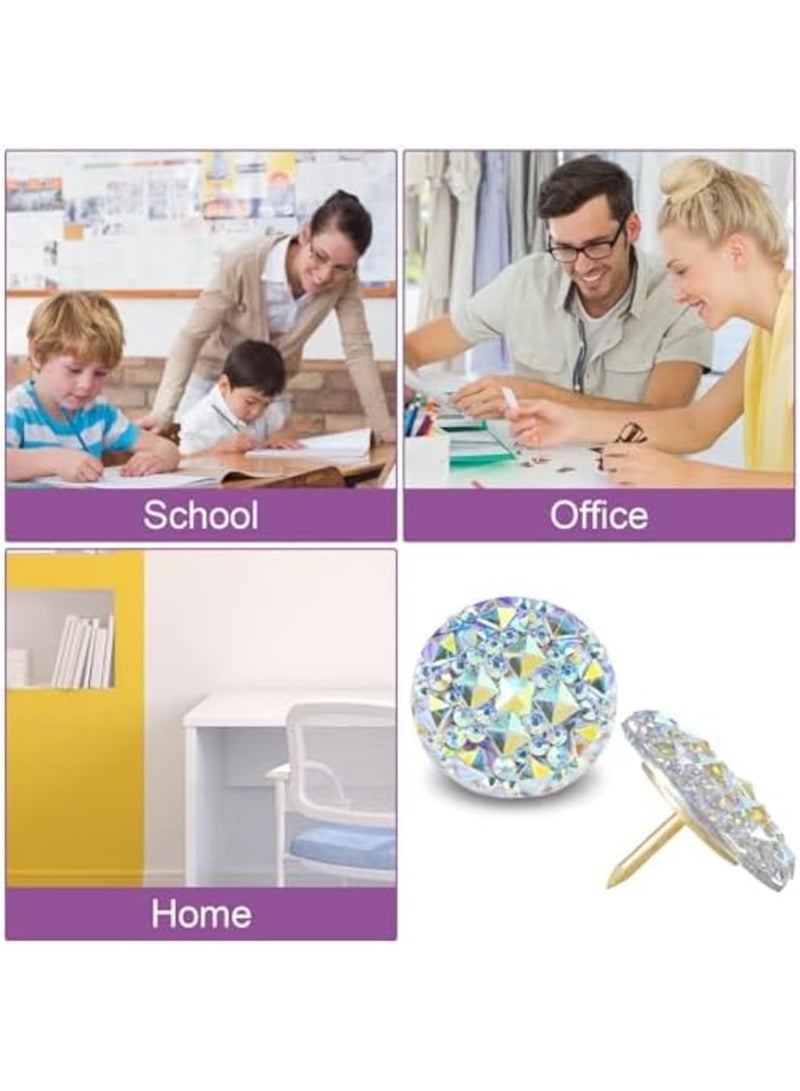 SYOSI Push Pins 20PCS Thumb Tacks Decoration Rhinestone Jumbo Round Head Bling Crystal Sparkl Diamand Colorful Pushpins Gorgeous Cork Bulletin Board Map for School Office Home(0.68 Inch) - Image 3
