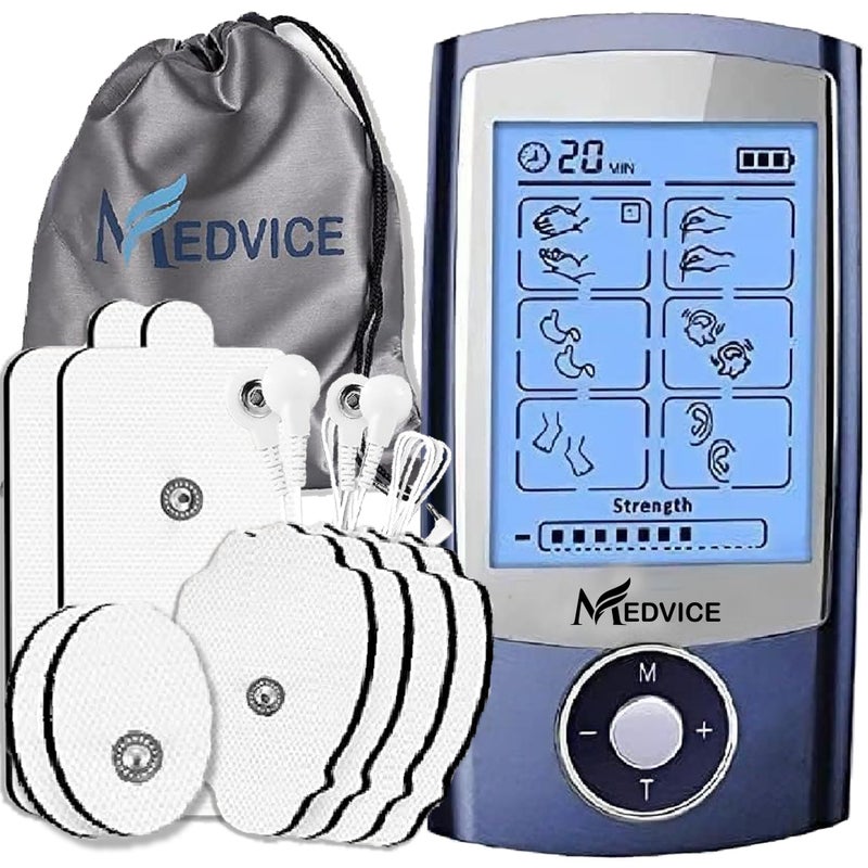 MEDVICE Rechargeable Tens Unit Muscle Stimulator, 2nd Gen 16 Modes & 8 Upgraded Pads for Natural Pain Relief & Management, FDA Cleared Electric Pulse Impulse Mini Massager Machine - Image 1