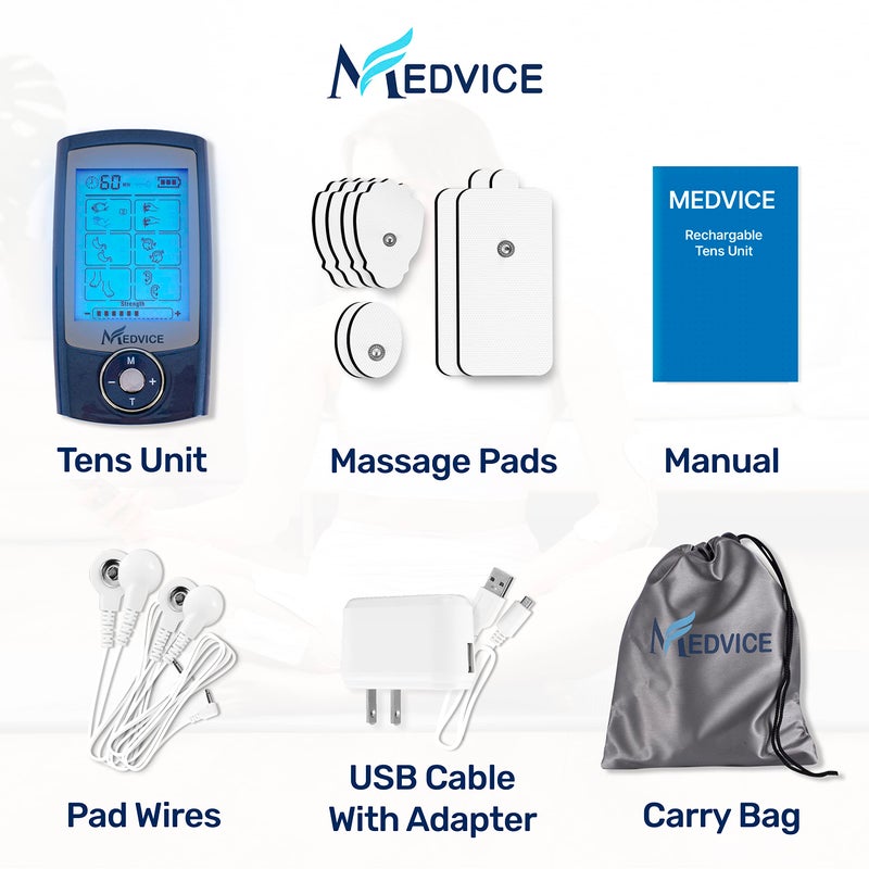 MEDVICE Rechargeable Tens Unit Muscle Stimulator, 2nd Gen 16 Modes & 8 Upgraded Pads for Natural Pain Relief & Management, FDA Cleared Electric Pulse Impulse Mini Massager Machine - Image 2