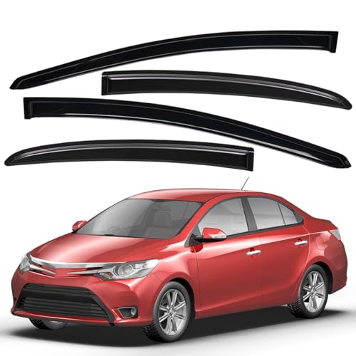 Lightronic واقي نافذة أوتوماتيكي خارجي لسيارة لايتترونيك، متين للغاية، يناسب تويوتا يارس سيدان 2007-2013 (لا يشمل الهاتشباك)، حماية من الأشعة فوق البنفسجية، واقي مطر، واقي هواء أصلي، بدون حفر، دخاني داكن، 4 قطع - Image 1