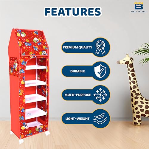 BTfash Kids Almirah – Lightweight, Collapsible Storage Organizer for Clothes, Books, Shoes & Toys | Multipurpose Baby Wardrobe (6 Tray_Red) - Image 5