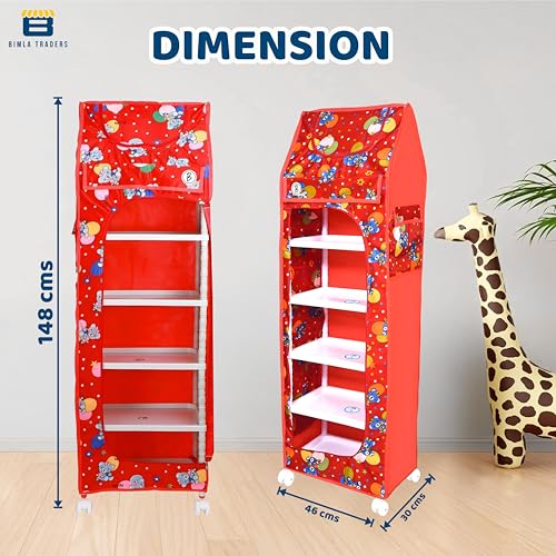 BTfash Kids Almirah – Lightweight, Collapsible Storage Organizer for Clothes, Books, Shoes & Toys | Multipurpose Baby Wardrobe (6 Tray_Red) - Image 3