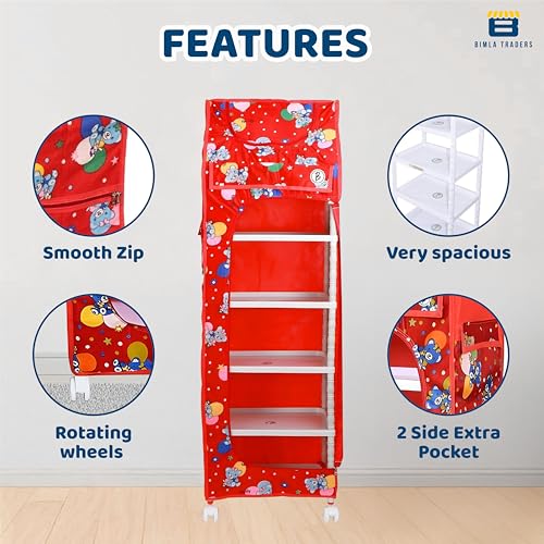 BTfash Kids Almirah – Lightweight, Collapsible Storage Organizer for Clothes, Books, Shoes & Toys | Multipurpose Baby Wardrobe (6 Tray_Red) - Image 4