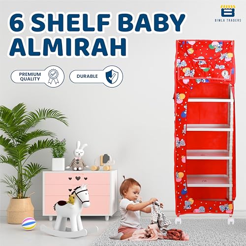 BTfash Kids Almirah – Lightweight, Collapsible Storage Organizer for Clothes, Books, Shoes & Toys | Multipurpose Baby Wardrobe (6 Tray_Red) - Image 2