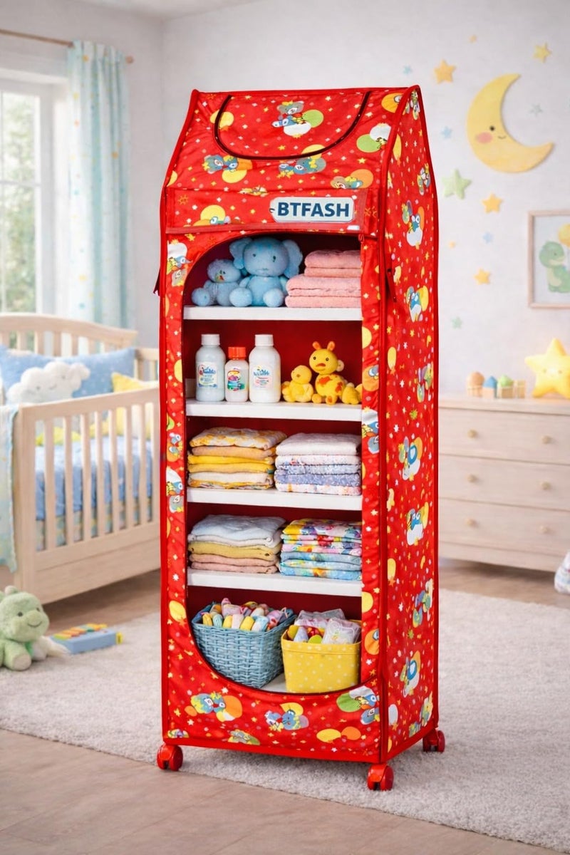 BTfash Kids Almirah – Lightweight, Collapsible Storage Organizer for Clothes, Books, Shoes & Toys | Multipurpose Baby Wardrobe (6 Tray_Red) - Image 1