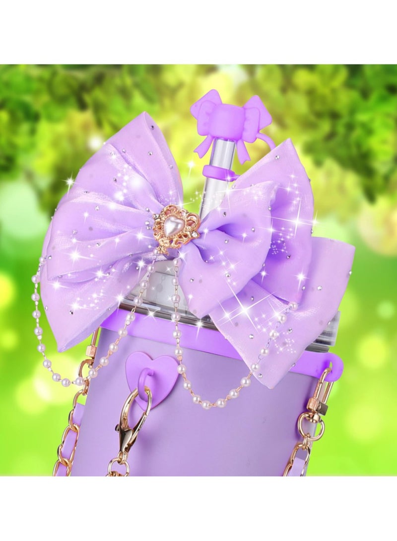 Reema Bling Cup Accessories for Stanley Cup 30oz 40oz 20oz Tumbler with Handle, including Bow Straw Topper Cover, Straw Bow Decorate, Leather Water Bottle Handle Strap, Boot,Purple - Image 4
