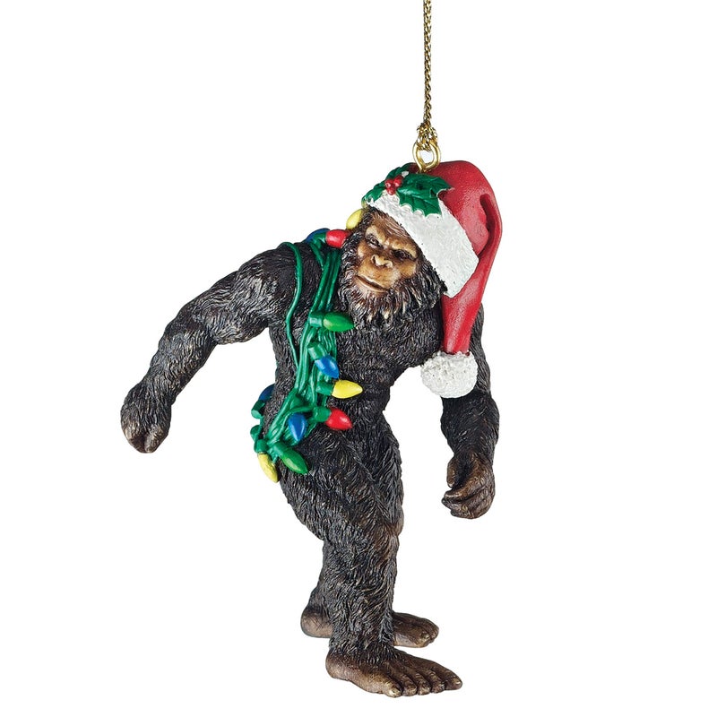 Design toscano yeti with santa hat funny christmas tree ornament 2 inches wide 1 inches deep 3 inches high brown bigfoot the holiday yetti