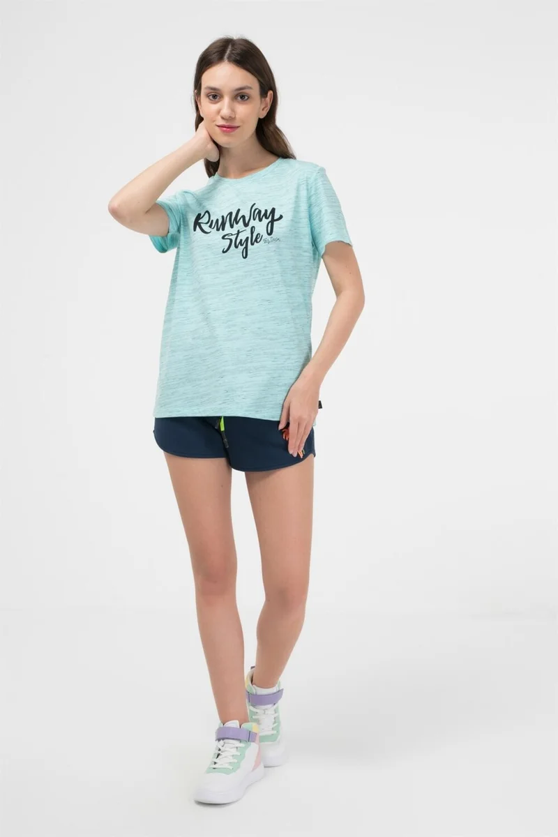 بي ار زد كولكشن Blue Color Black Fleece Women's Short Sleeve T-Shirt