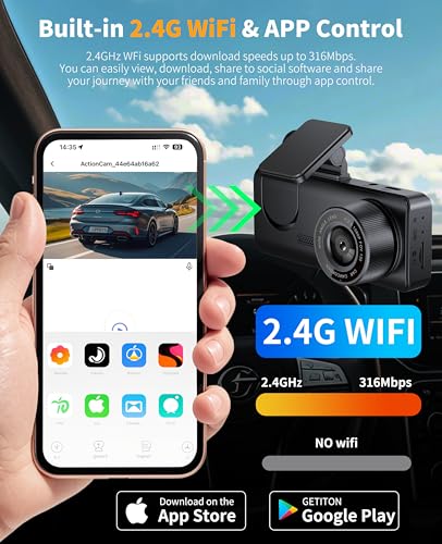 VOBRAMY Dash Cam for Car, Front Dual Channel Dash Cam WiFi, Dash Camera for Cars 2.0" IPS Screen, App Control, G-Sensor, Loop Recording, 170° Wide Angle, Night Vision, Parking Mode - Image 4