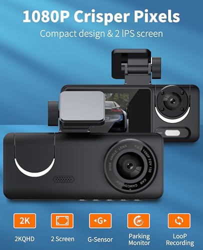 VOBRAMY Dash Cam for Car, Front Dual Channel Dash Cam WiFi, Dash Camera for Cars 2.0" IPS Screen, App Control, G-Sensor, Loop Recording, 170° Wide Angle, Night Vision, Parking Mode - Image 2