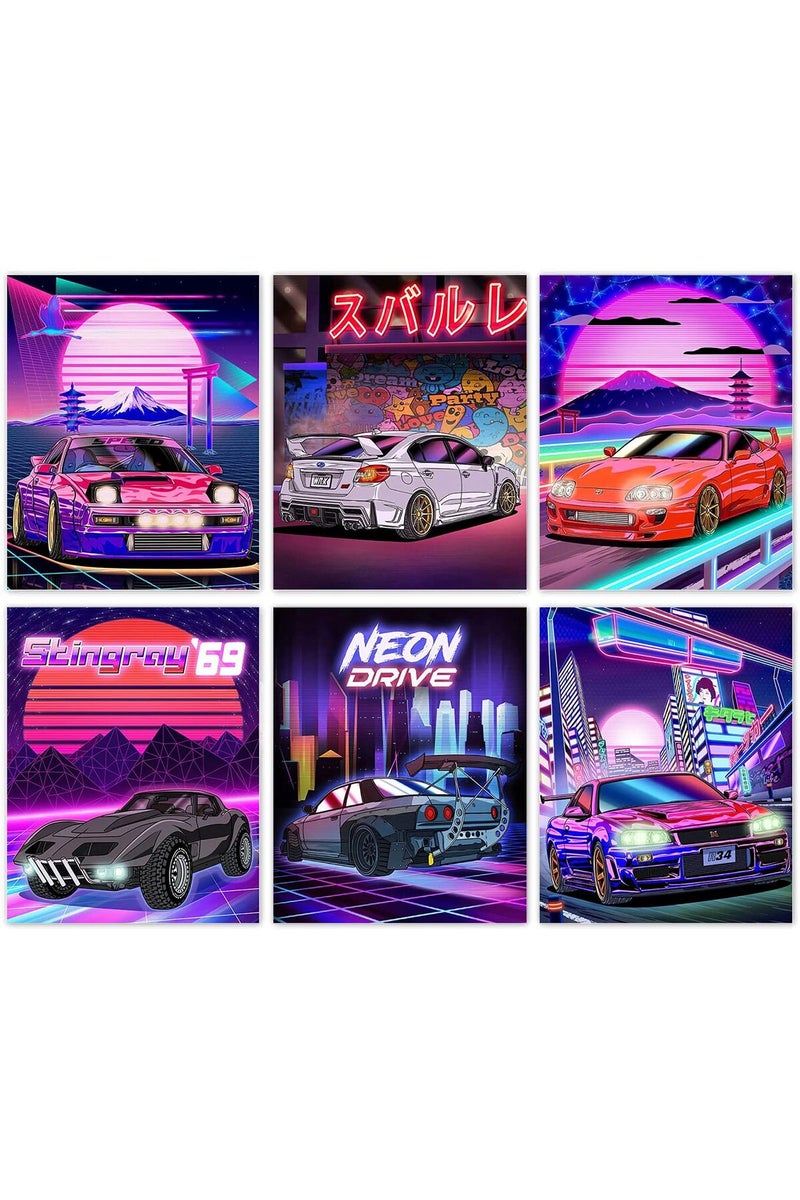 NIIORTY Japanese Car Wall Art Prints, Japan Sports Car Racing Art Posters, Street Car Canvas Art Painting for Living Room Boys Room Wall Decor, Set of 6 - (8"x10" Unframed) - Image 1