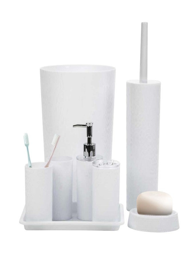 Rosewill Bathroom Accessories 8-Piece Set - Trash Can, Toilet Brush with Holder, Lotion Dispenser, Toothbrush Holder, 2 Toothbrush Cups, Soap Dish & Tray - White - Image 1